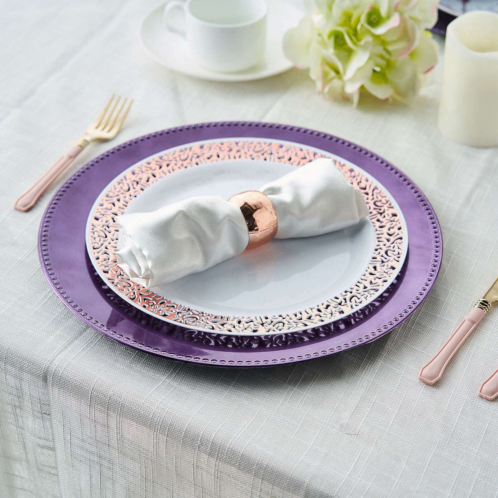 6-Pack Acrylic Round Charger Plates 13" in Purple with Beaded Rim, Dinner Charger Event Tabletop Decor