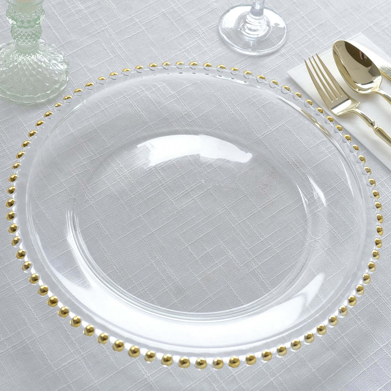 8-Pack Glass Round Charger Plates 12" in Gold with Beaded Rim, Event Tabletop Decorative Dinner Charger Tableware