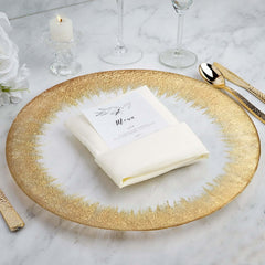 8-Pack Glass Round Charger Plates 13" in Clear with Metallic Gold Spray Rim, Decorative Dinner Charger Tableware
