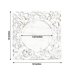 6-Pack Acrylic Square Charger Plates 12" Whitewashed with Hollow Lace Border, Event Tabletop Decorative Charger Tableware