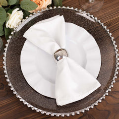 6-Pack Acrylic Round Charger Plates 13" in Transparent Black Silver Glittered with Beaded Rim, Decorative Dinner Party Charger Tableware