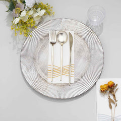 6-Pack Faux Wood Round Charger Plates 13" White Washed with Embossed Sunray Pattern, Chic Plastic Decorative Chargers