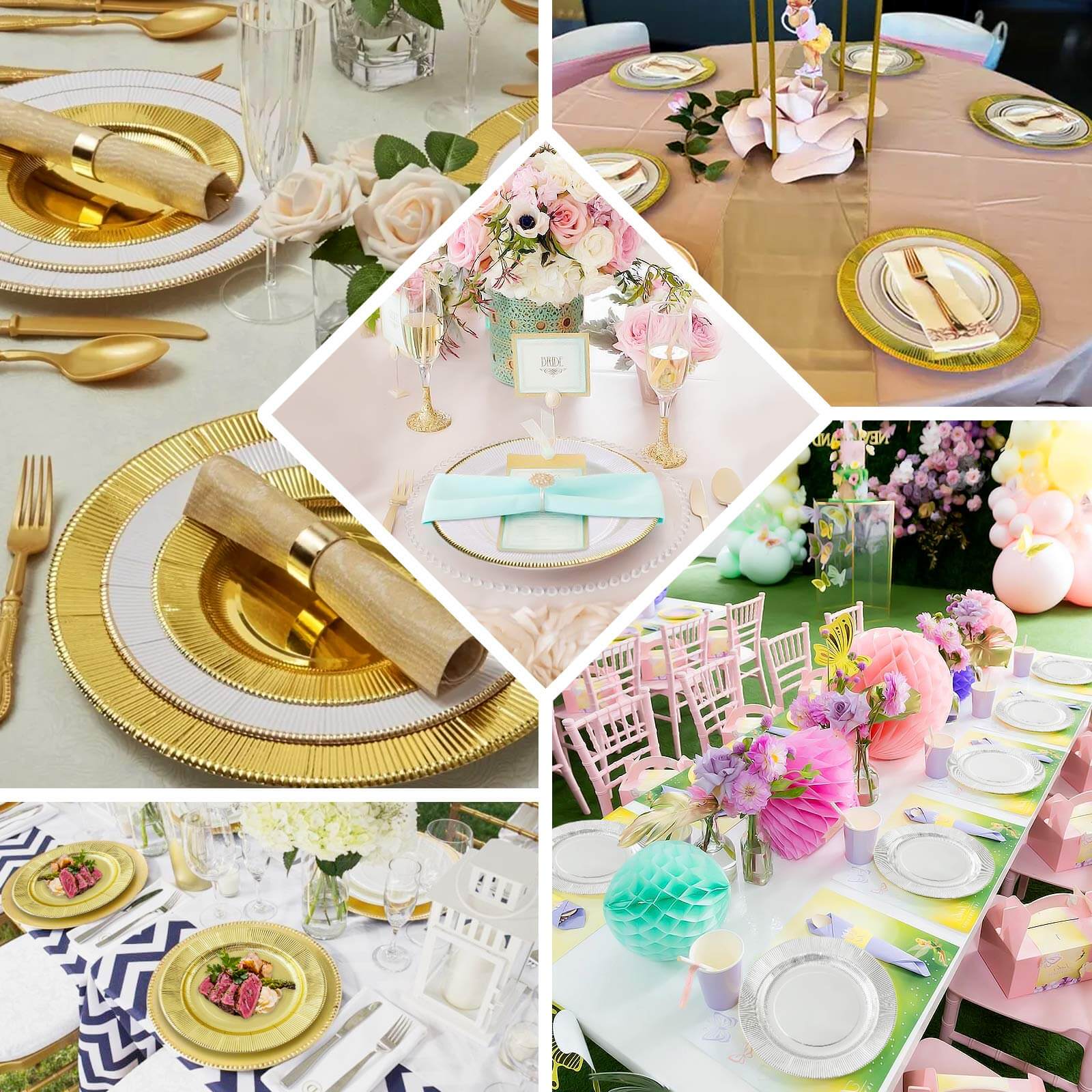 25-Pack Disposable Round Charger Plates in White Sunray Design with Gold Rim - 350GSM Heavy Duty Paper Chargers for Chic Table Settings 13"