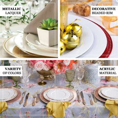 6-Pack Acrylic Round Charger Plates 13" in White with Beaded Rim, Dinner Charger Event Tabletop Decor