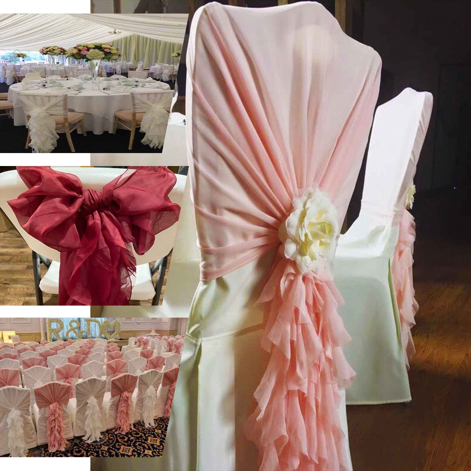 1 Set Chiffon Hoods Chair Sashes with Willow Ruffles Design Gold - Stylish Decor for Weddings & Gatherings