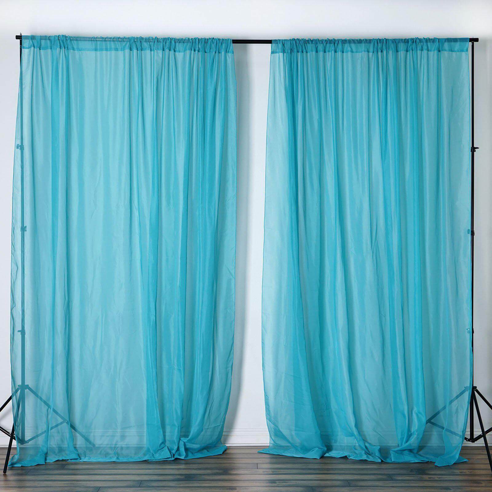2 Pack Turquoise Sheer Chiffon Event Curtain Drapes, Durable Flame Resistant Premium Organza Backdrop Event Panels With Rod Pockets - 10ftx10ft