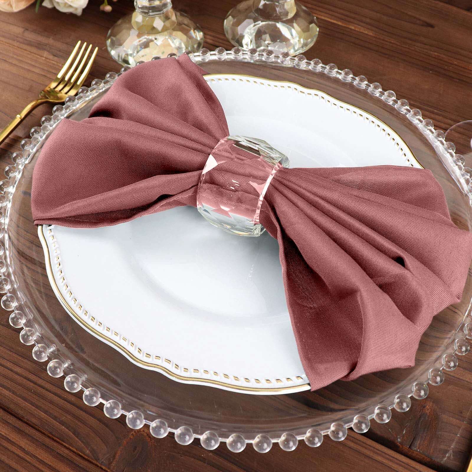 5 Pack Cinnamon Rose Cloth Napkins with Hemmed Edges, Reusable Polyester Dinner Linen Napkins - 20"x20"