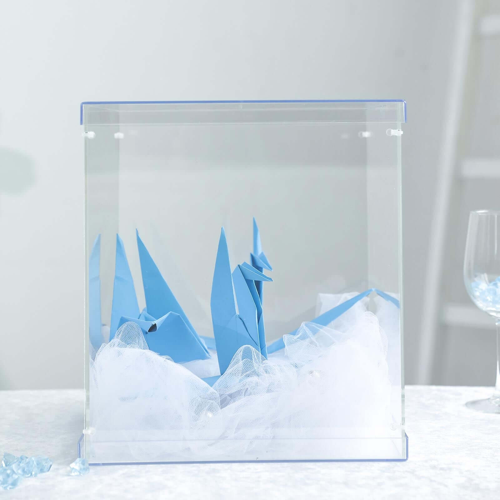 12" Clear Mirrored Acrylic Display Box, Transparent Pedestal Riser with Interchangeable Lid and Base