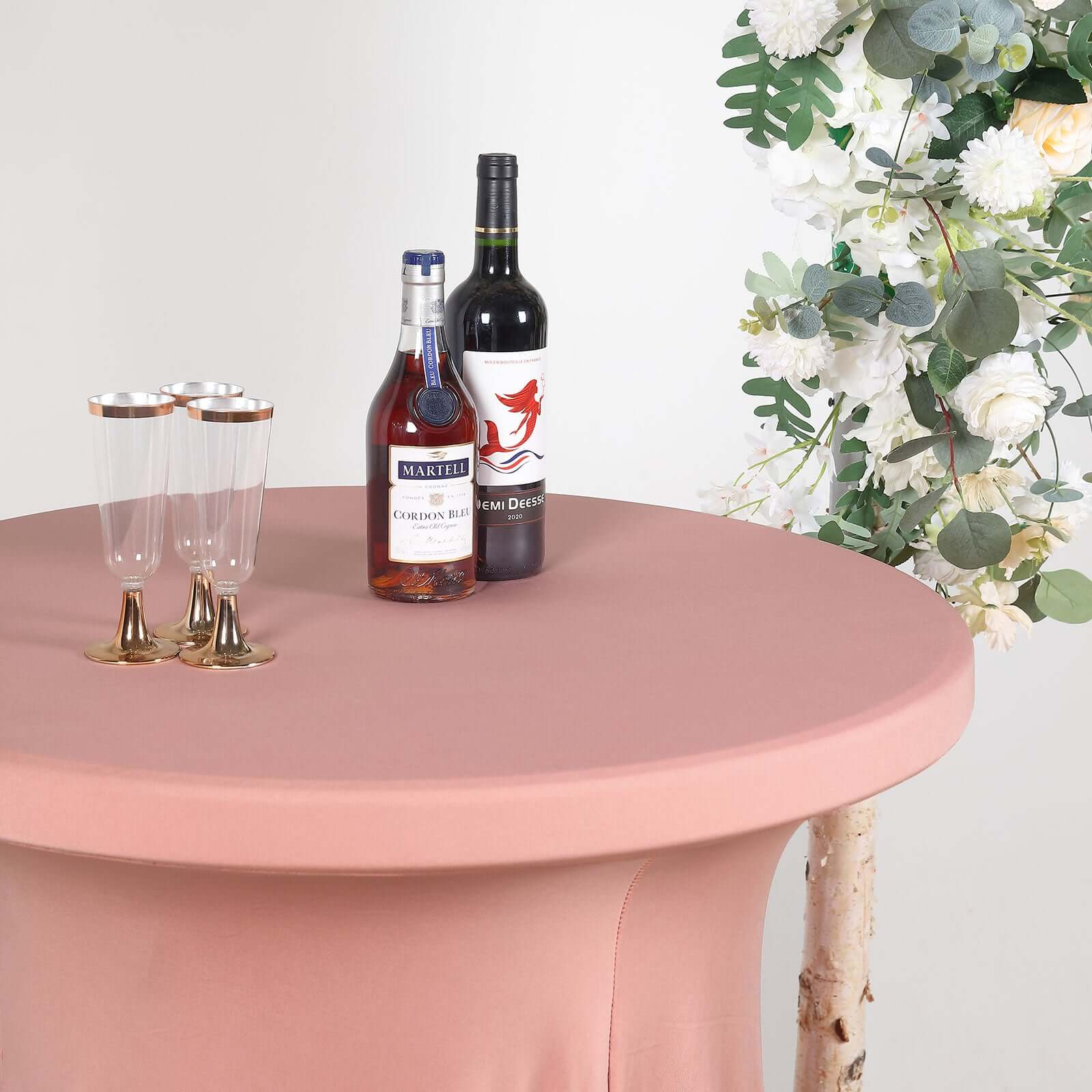 Spandex 32" Round Cocktail Table Cover Skirt Dusty Rose With Natural Wavy Drapes
