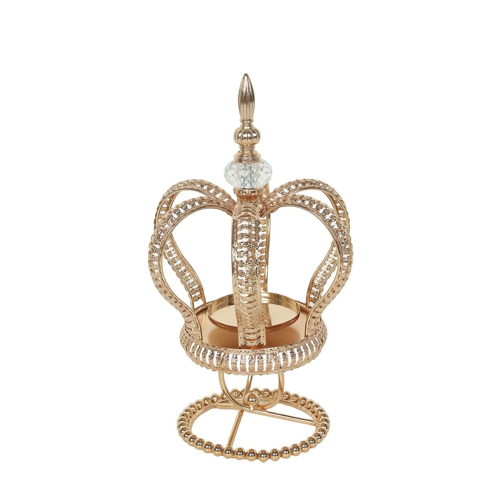 Metal Crown Spiral Pillar Candle Holder Stand Gold - Jeweled Votive Candle Centerpiece 13"