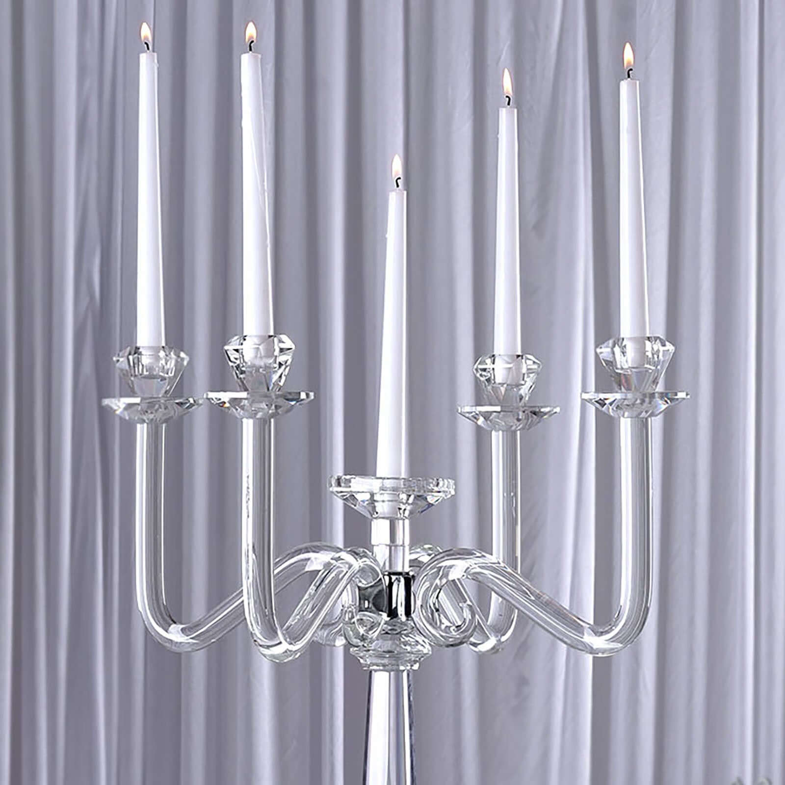 5 Arm Crystal Glass Candelabra Clear- Exquisite Decorative Taper Candle Holder Table Centerpiece for Grand Celebrations 27"