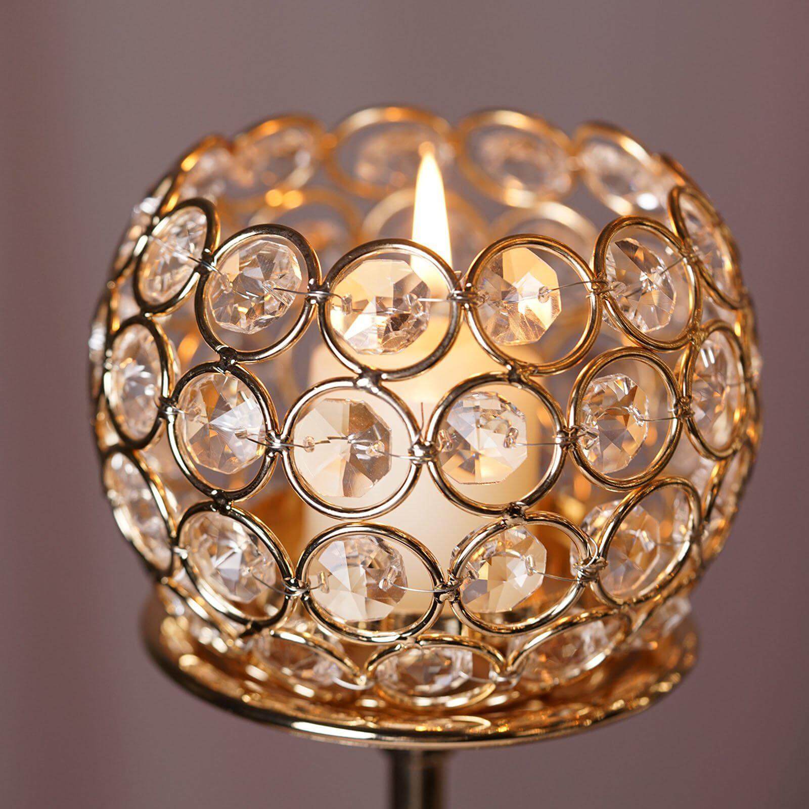 Metal Crystal Beaded Candelabra Gold 13 Arm Design - Table Centerpiece for Events 40"