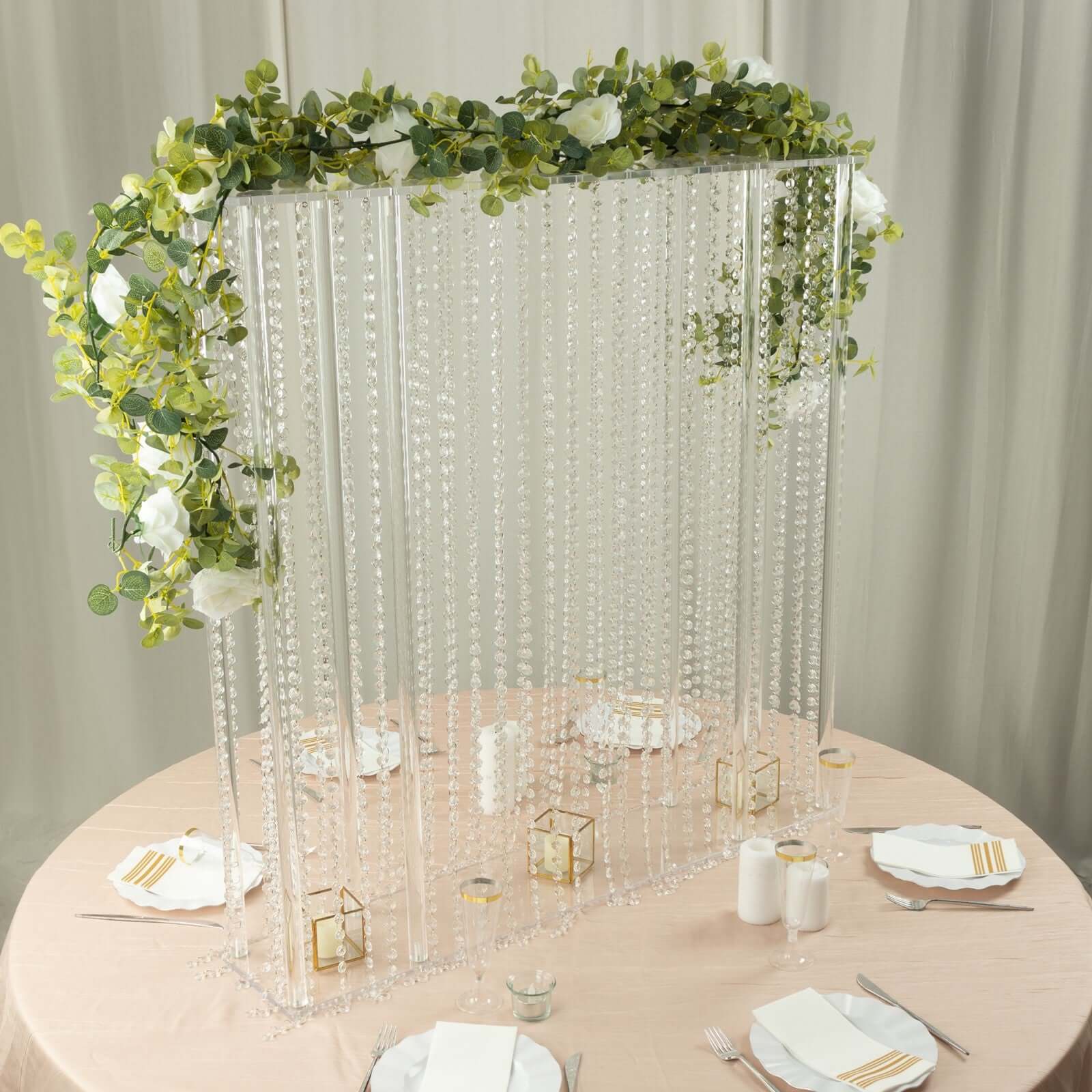 Acrylic Centerpiece Stand Rectangular Design with Pre-chained Crystal Beads Clear - Durable Flower Pedestal for Table or Floor 40"x40"