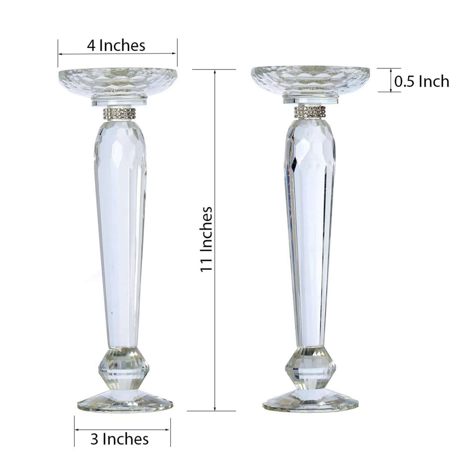 2-Pack Cut Crystal Glass Pillar Candle Holder Stands, Kissing Ball Flower Pedestals 11"