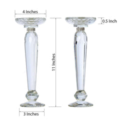 2-Pack Cut Crystal Glass Pillar Candle Holder Stands, Kissing Ball Flower Pedestals 11"