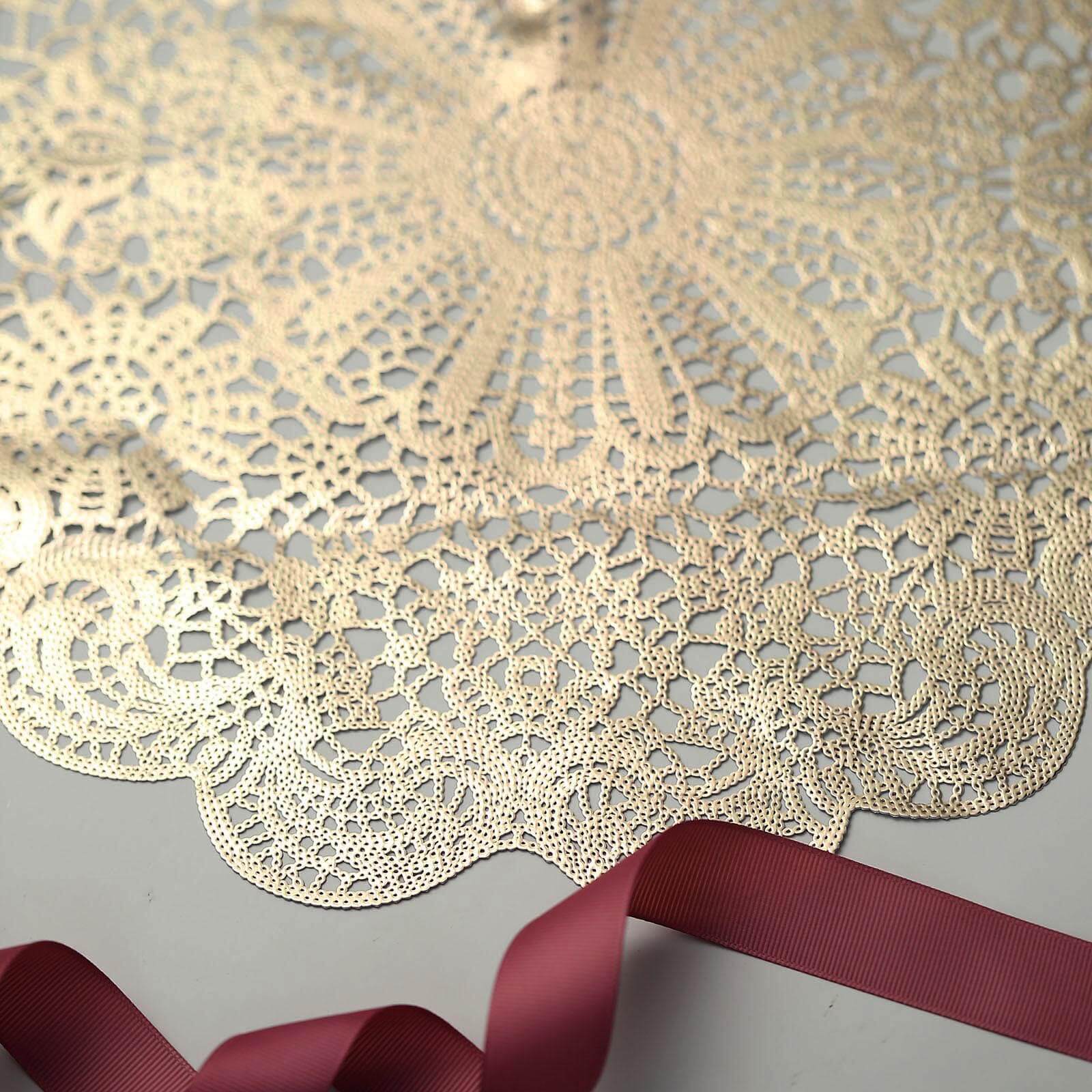 6-Pack Dining Table Mats Floral Lace Design Gold - Vinyl Non-Slip Surface with Vintage Appeal 15"