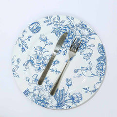6-Pack Acrylic Round Charger Plates 13" in White with Light Blue Floral French Toile Pattern, Decorative Dinner Party Charger Tableware