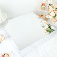 Acrylic Cake Box Stand Pedestal Riser Mirror Finish Silver - Decorative Display for Weddings 18"x18"