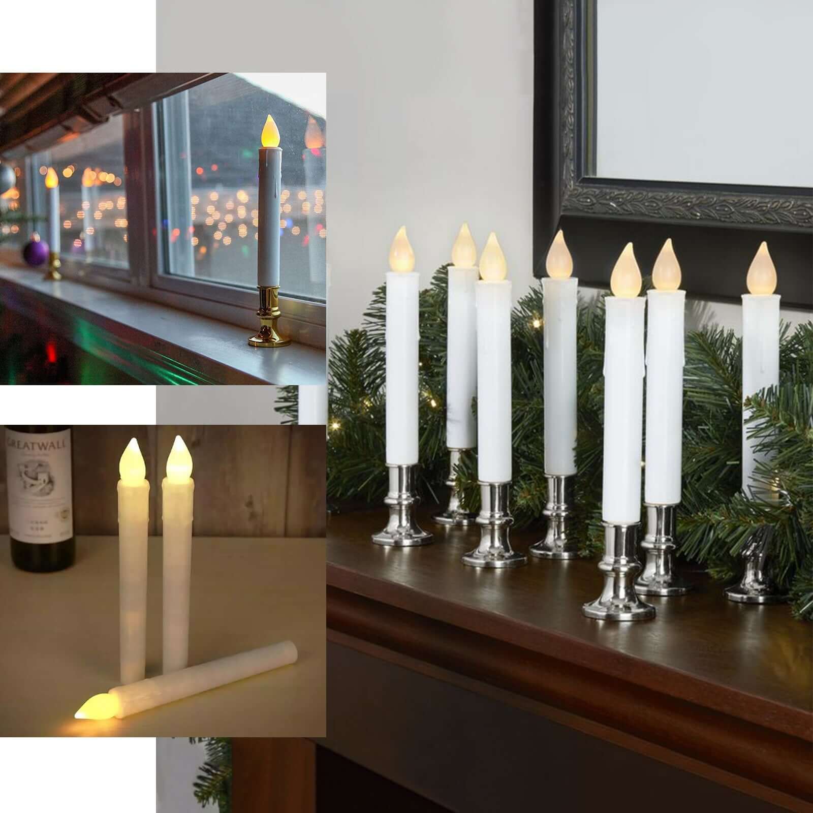 3-Pack LED Flameless Lighting Wax Drip Textured White - Battery Operated Taper Candles 9"