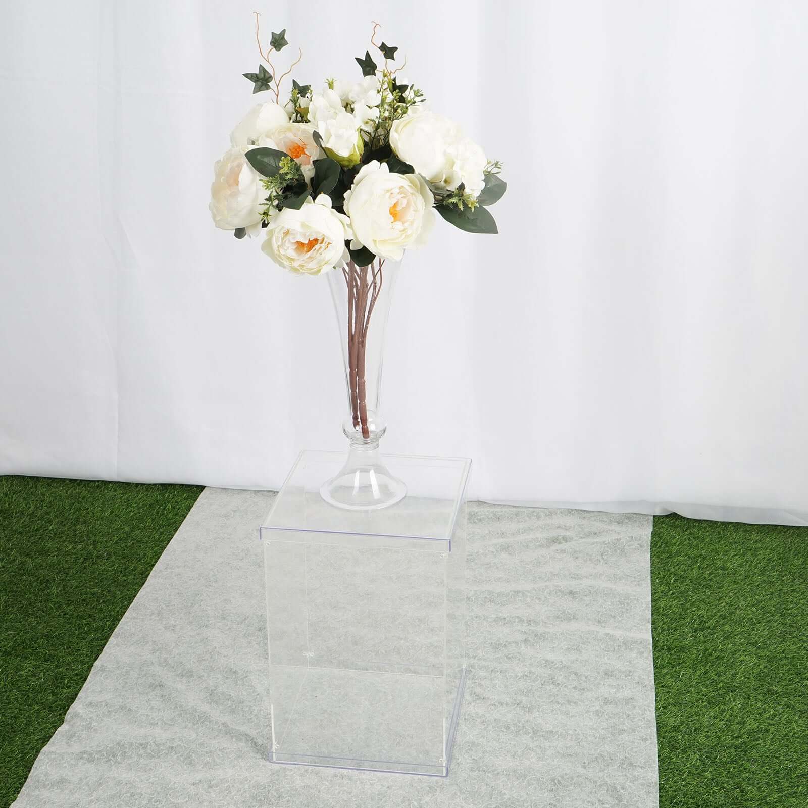 Acrylic Pedestal Riser Display Box Transparent Clear - Functional Centerpiece for Weddings and Parties 16"