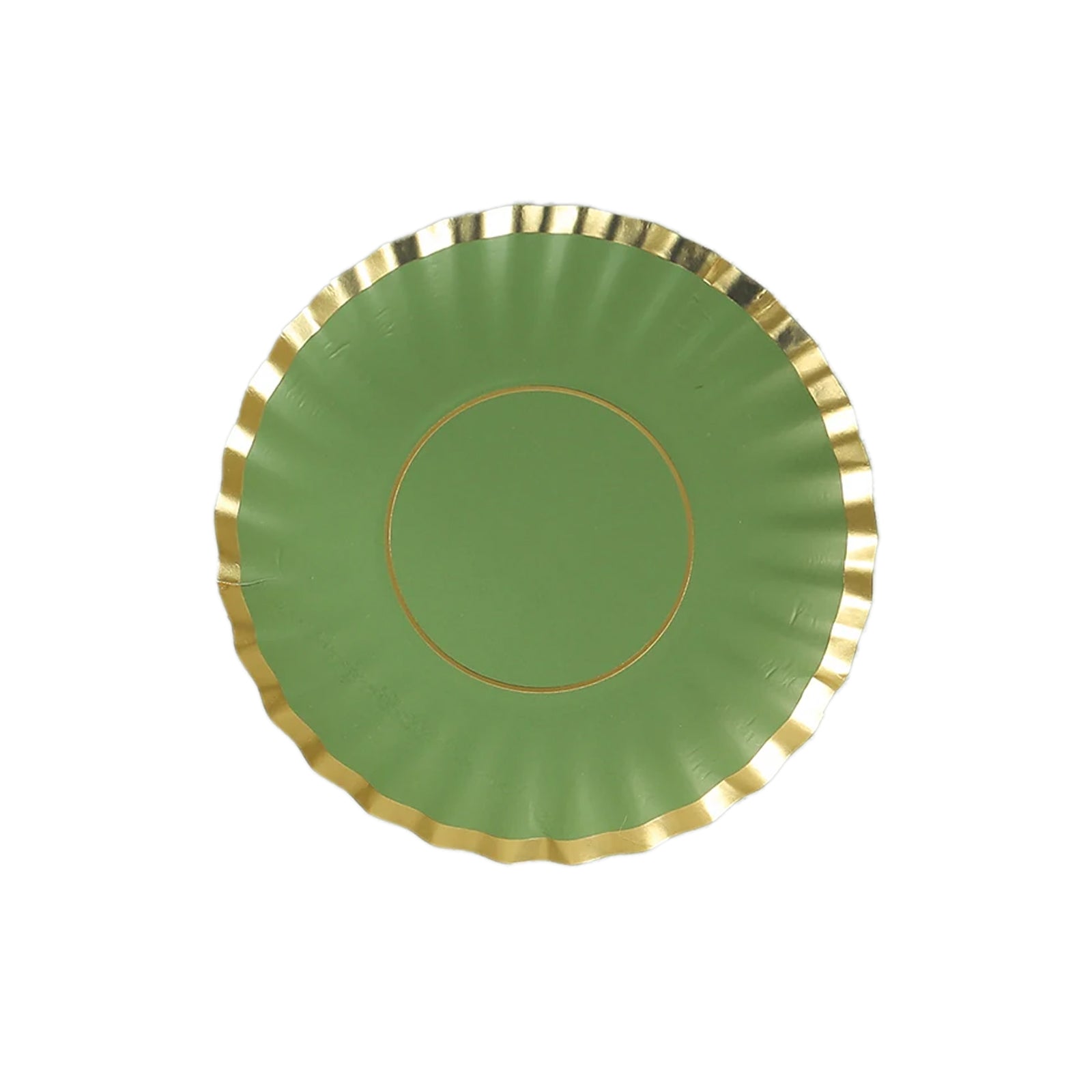 50-Pack Paper 3.5" Round Party Plates in Dusty Sage Green with Gold Scalloped Rim - Disposable Mini 250GSM Dessert Plates for Tapas, Appetizers & Finger Foods