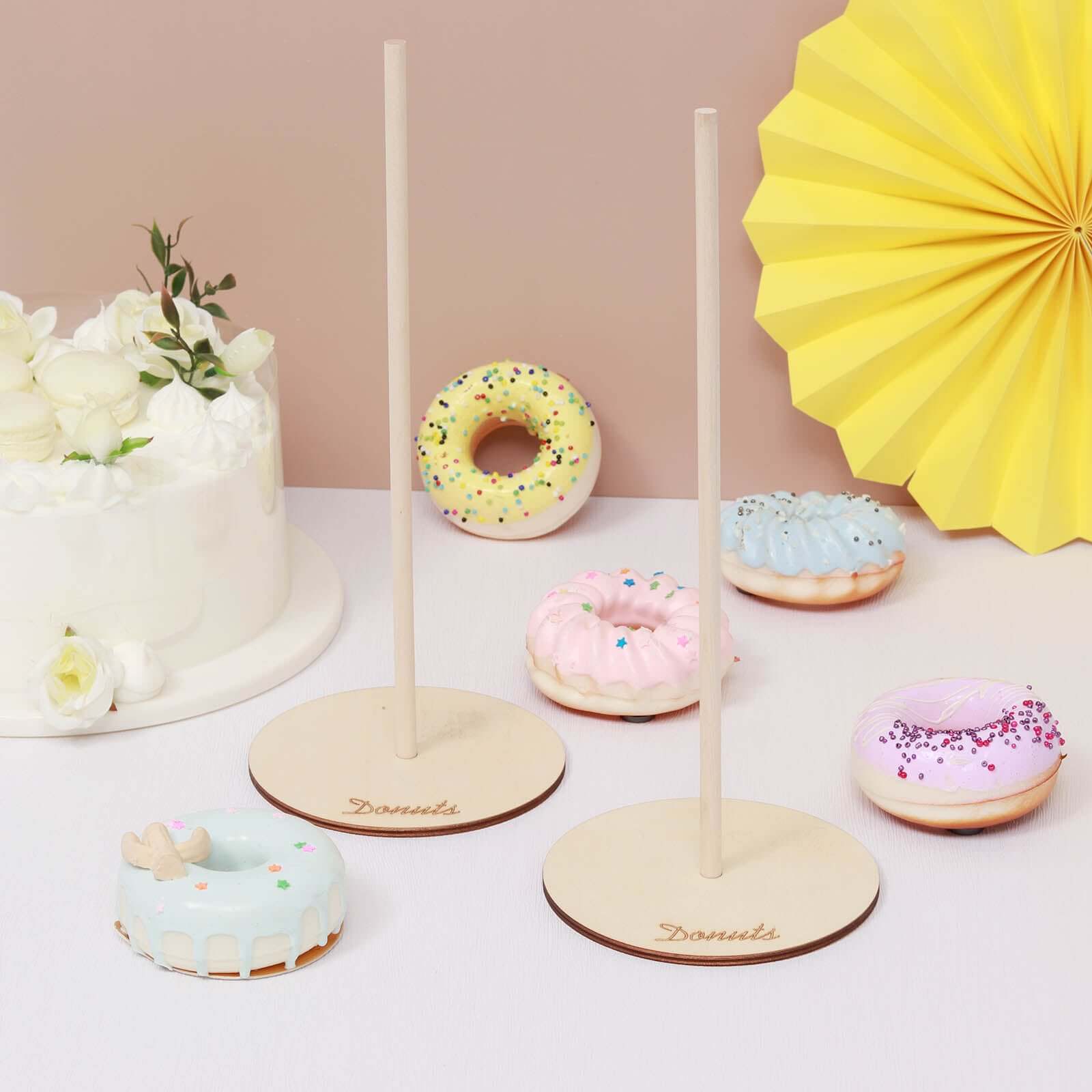 2-Pack Wooden Donut Stand Tower - Detachable Doughnut Rack Holder for Rustic Chic Dessert Tables
