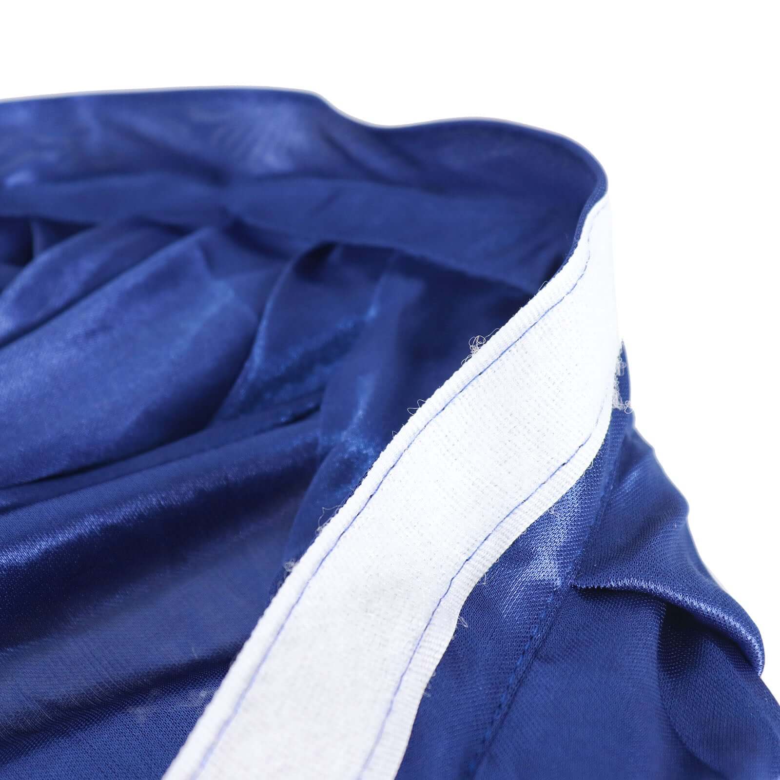 Satin 14ft Table Skirt Navy Blue - Pleated Double Drape Table Cover