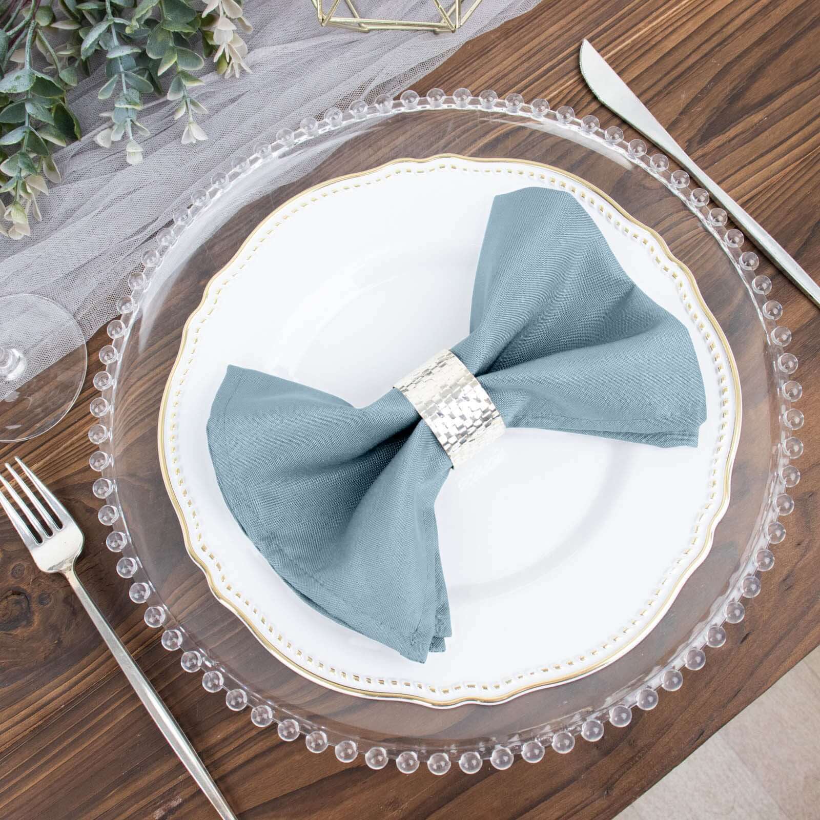 5 Pack Polyester 17"x17" Napkins Dusty Blue - Durable & Wrinkle Resistant Dinner Napkins for Everyday Dining & Events