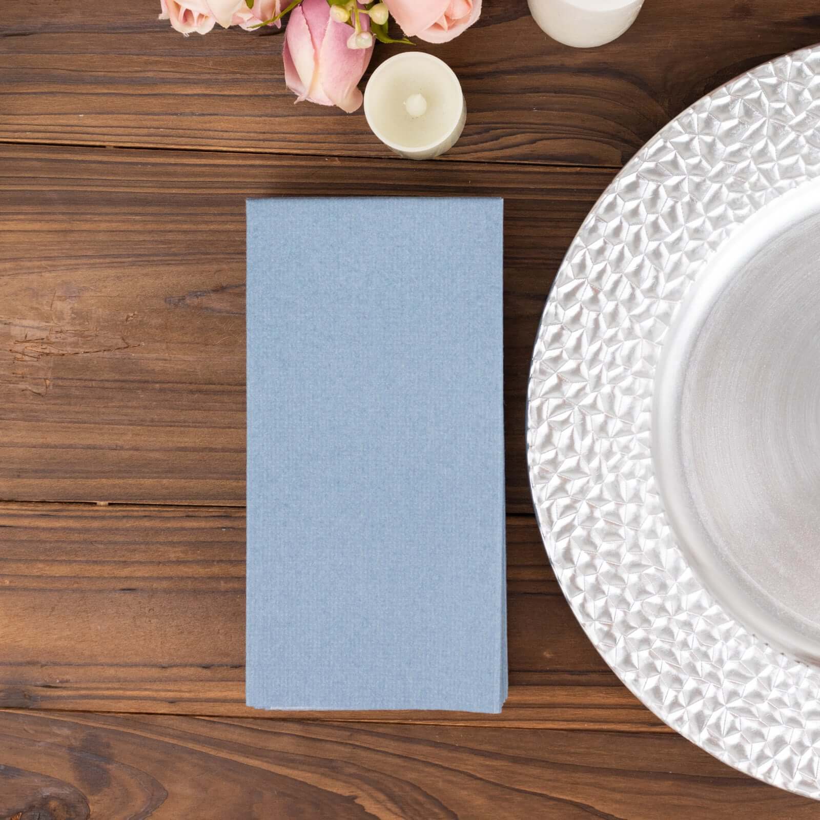 20-Pack Paper Linen-Like Napkins Dusty Blue - Disposable Hygienic Airlaid Guest Towels 8.5"x4"