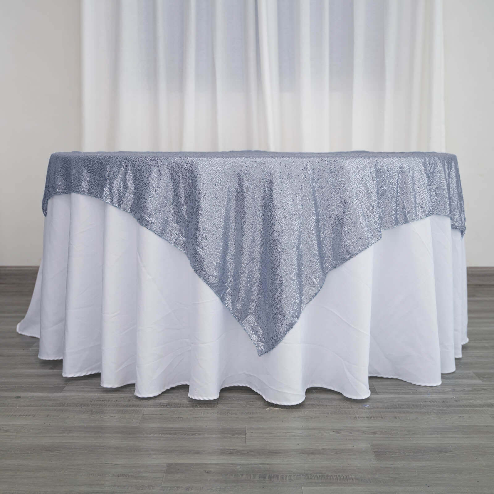 Sequin 60"x60" Table Overlay Square Tablecloth Dusty Blue - Luxe Wedding Table Topper