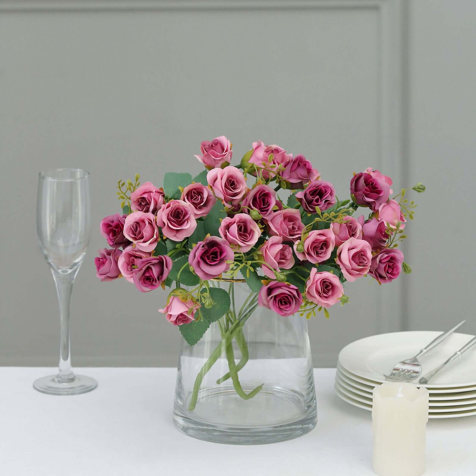 2 Pack 12" Dusty Rose Artificial Open Rose Flower Arrangements, Small Faux Floral Bouquets