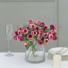 2 Pack 12" Dusty Rose Artificial Open Rose Flower Arrangements, Small Faux Floral Bouquets