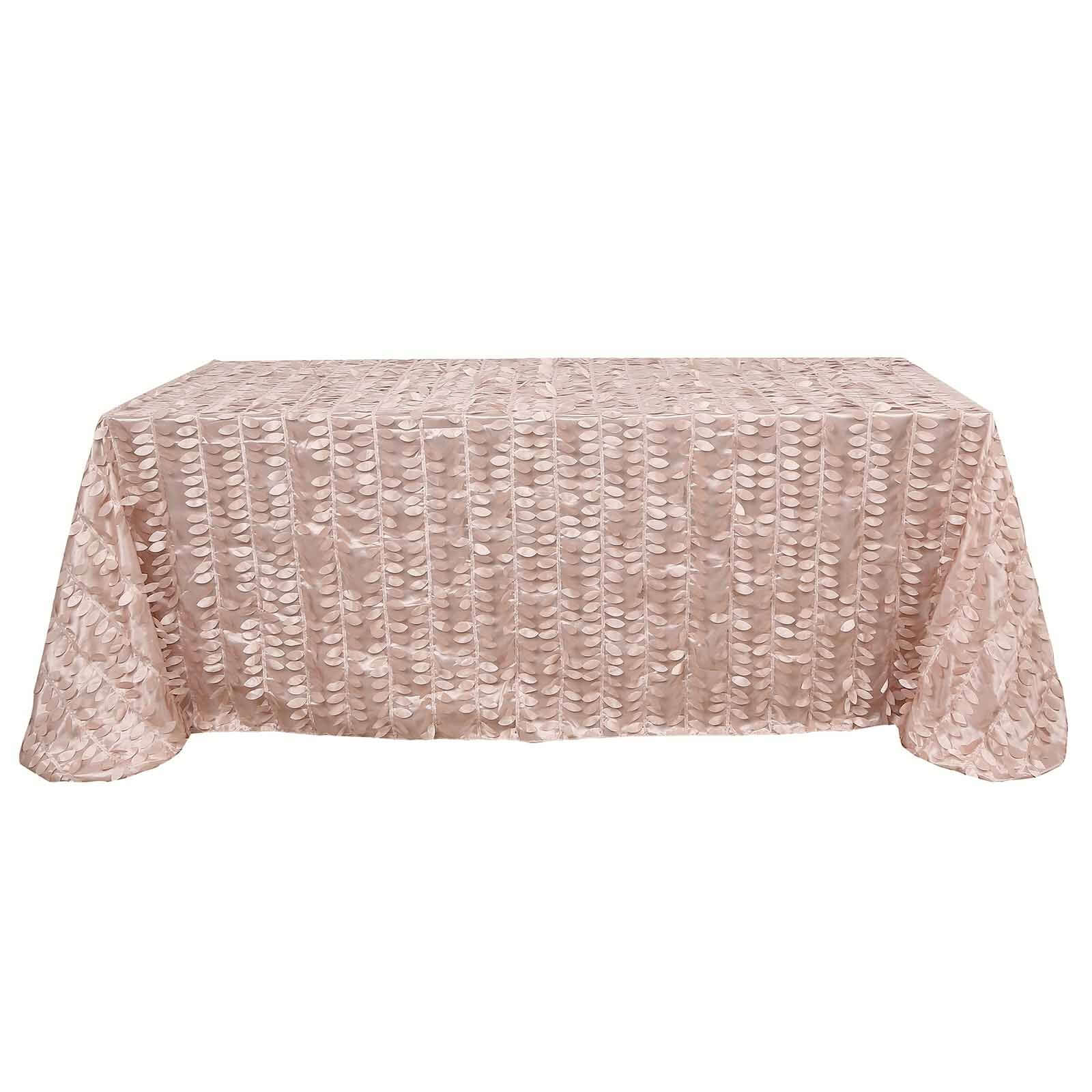 Taffeta 90"x132" Rectangle Tablecloth Dusty Rose | 3D Leaf Petal Design Seamless Table Cover