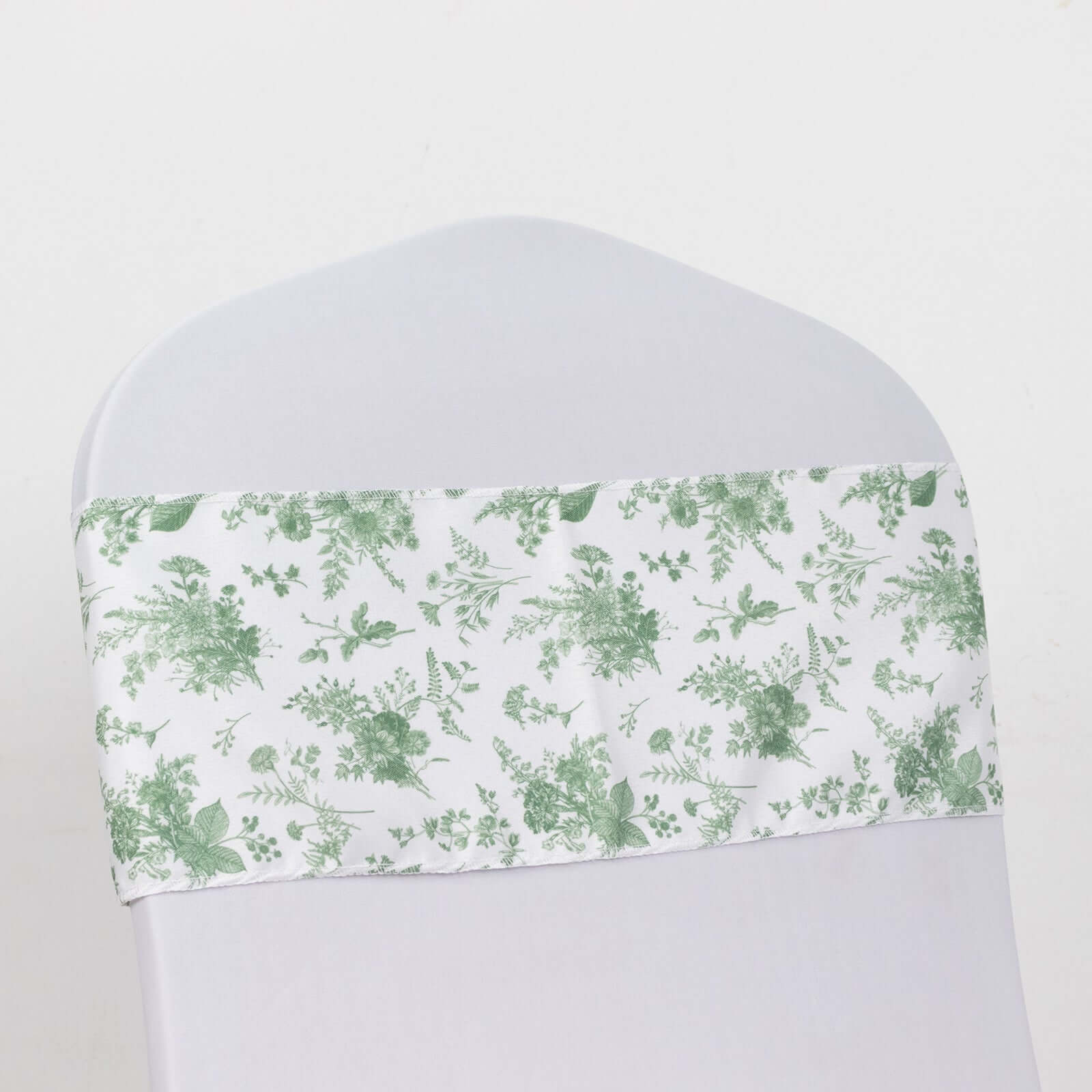 5 Pack Polyester Chair Sashes Dusty Sage Green French Toile Floral Design - Stylish Durable and Reusable Chair Bows 6"x108"