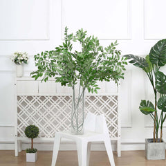 2 Bushes 42" Tall Light Green Artificial Silk Beech Leaf Branches, Faux Plant Stem Vase Fillers