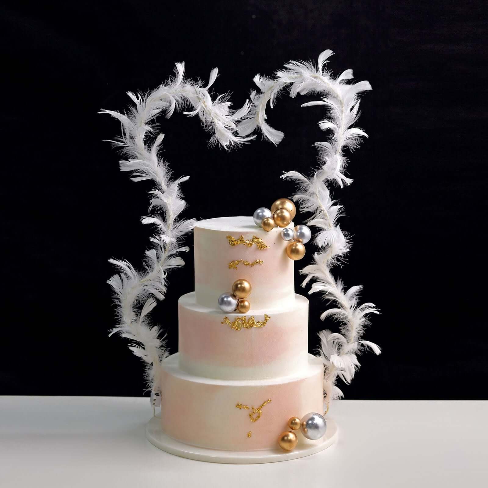 Ostrich Feather Cake Topper with LED Light Up Design - Real Feather Wedding Cake Decor 35"