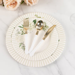 25-Pack Paper 8" Round Dessert Plates in White with Sage Green Floral Print & Lined Rim - Disposable Appetizer Salad Party Plates for Garden Celebrations & Springtime Gatherings