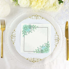 20-Pack Paper Dinner Napkins with Floral Design White/Green - Disposable 2 Ply Beverage Napkins 13"x13"