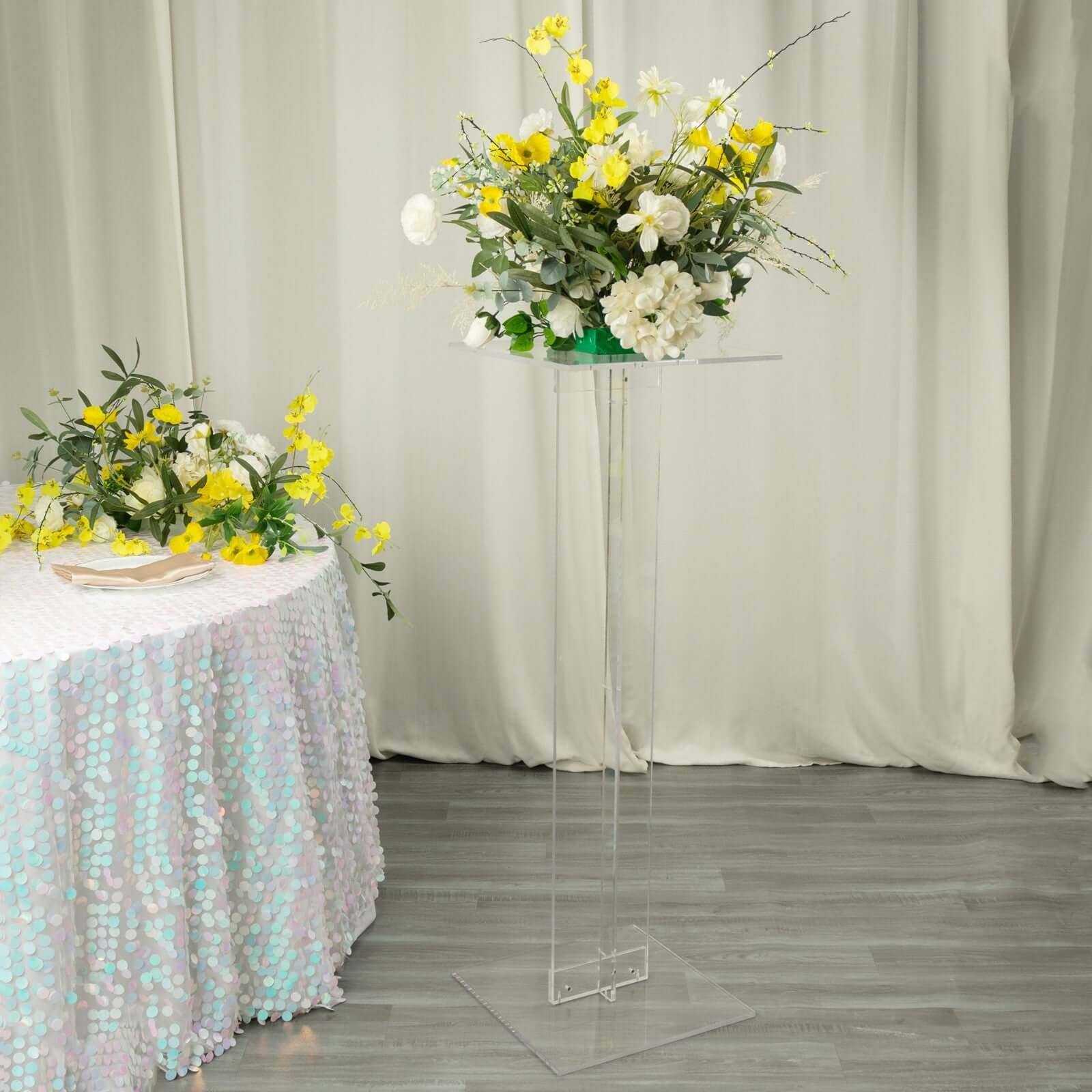 Acrylic Wedding Aisle Display Stand Flower Pedestal with Square Bases Clear - Durable 10mm Thick Centerpiece for Events 46"