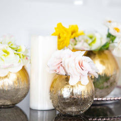 Glass Flower Vase Gold Foiled Crackle Bubble - Decorative Floral Centerpiece for Tables 6"