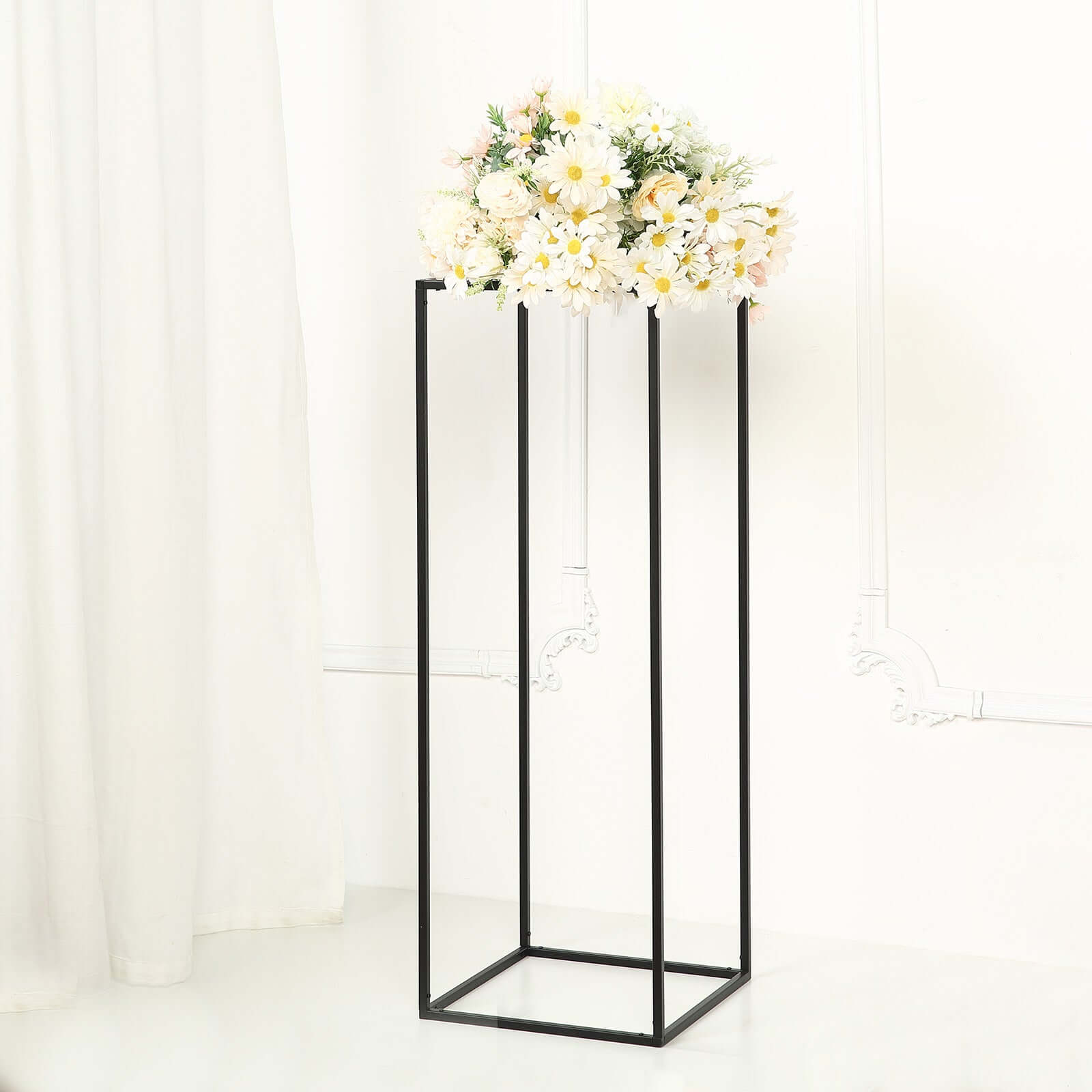 2-Pack Wedding Flower Stand Black Metal Geometric Column Frame Rectangular - Versatile Floral Pedestal for Sophisticated Arrangements 32"