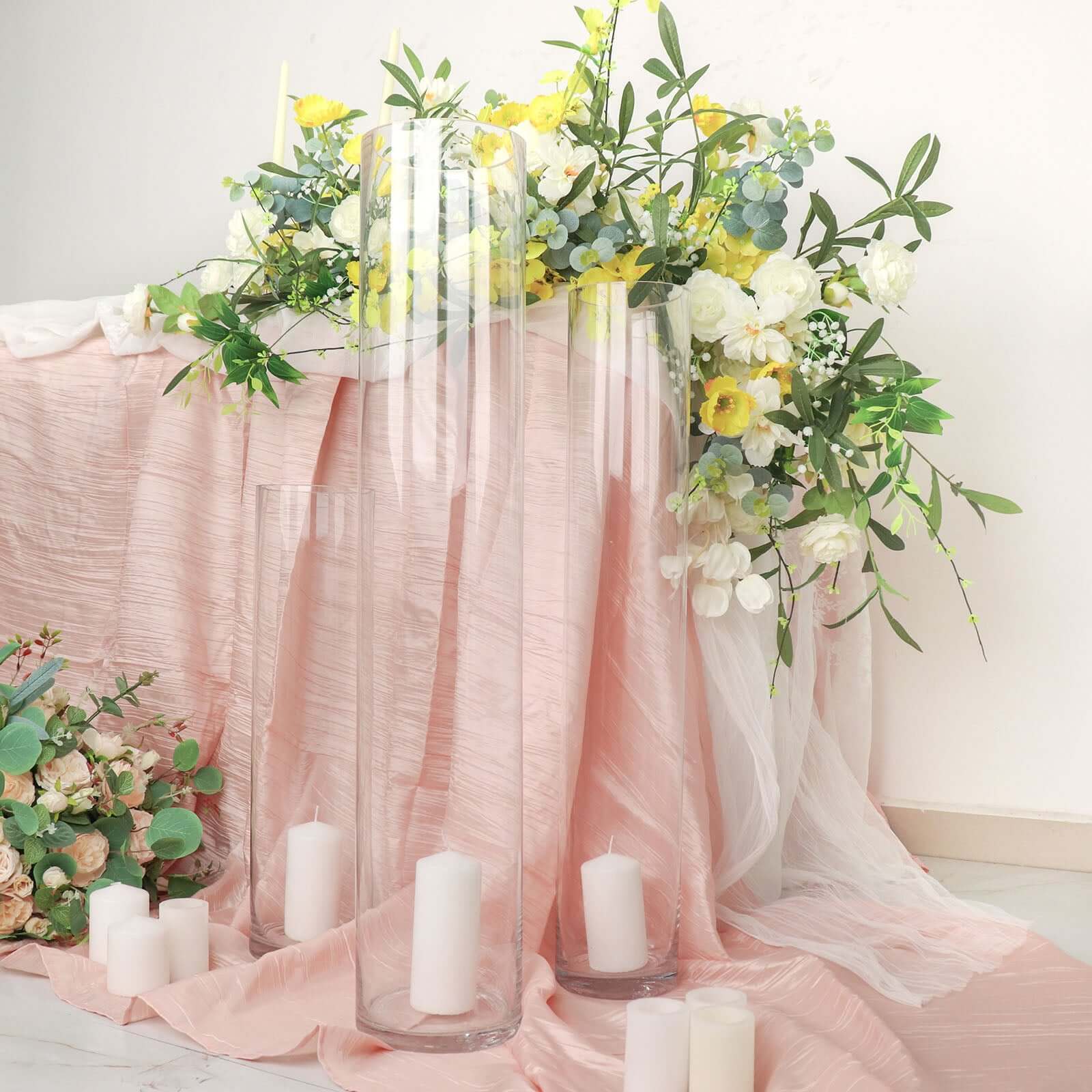 2-Pack Glass Flower Vases Cylinder Design Heavy Duty Clear - Stylish Centerpieces for Weddings 32"