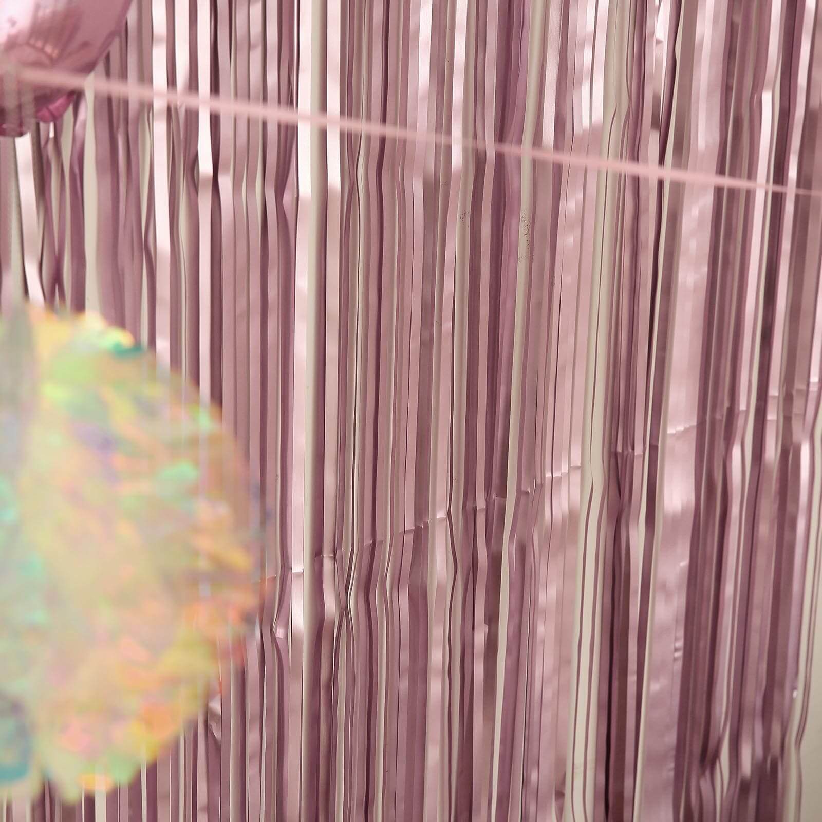 8ft Dusty Rose Metallic Tinsel Foil Fringe Doorway Curtain Party Backdrop