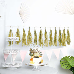 12 Pack Pre-Tied Gold Paper Fringe Tassels With Garland String, Hanging Streamer Banner