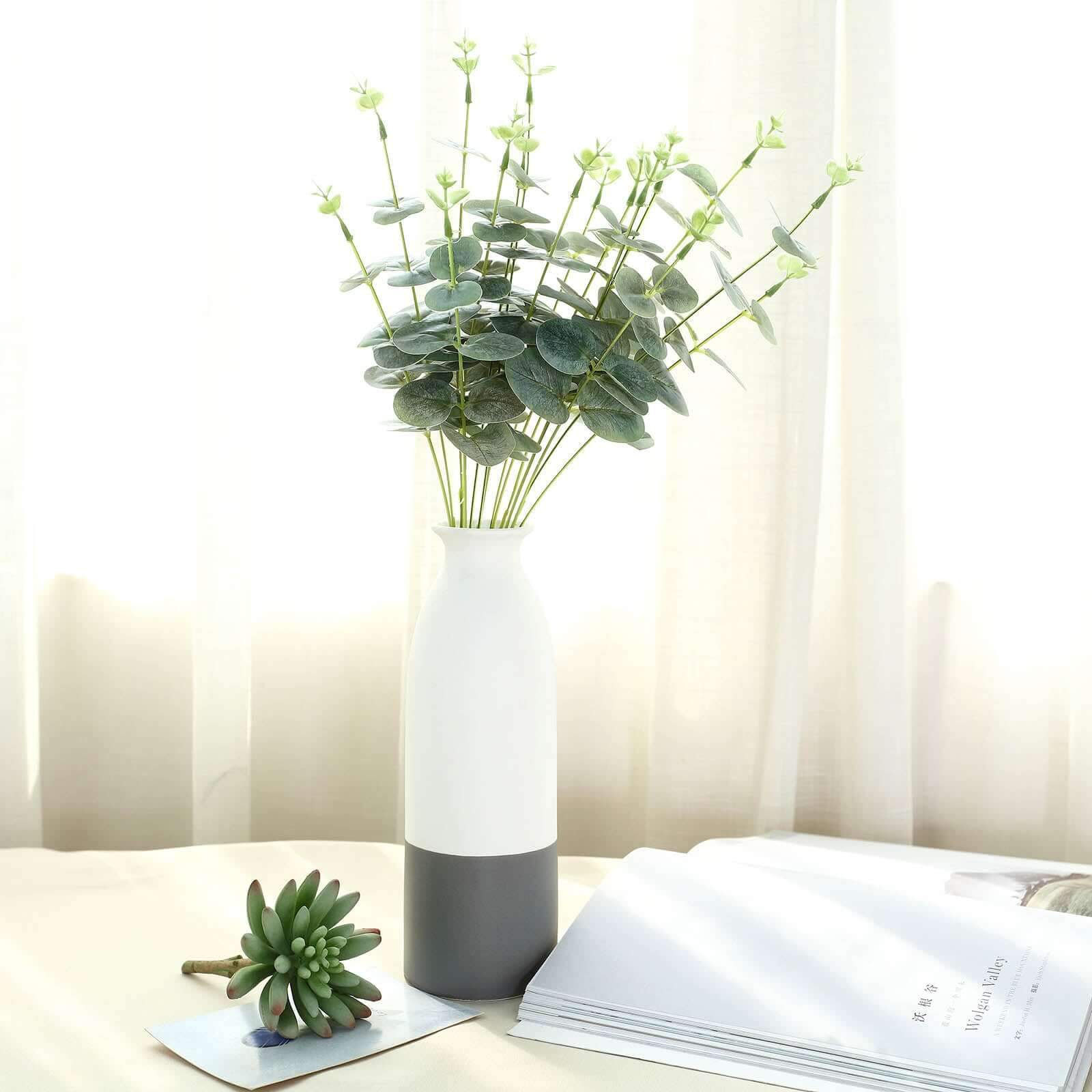 2 Bushes 19" Frosted Green Artificial Eucalyptus Branch Bouquet Plants