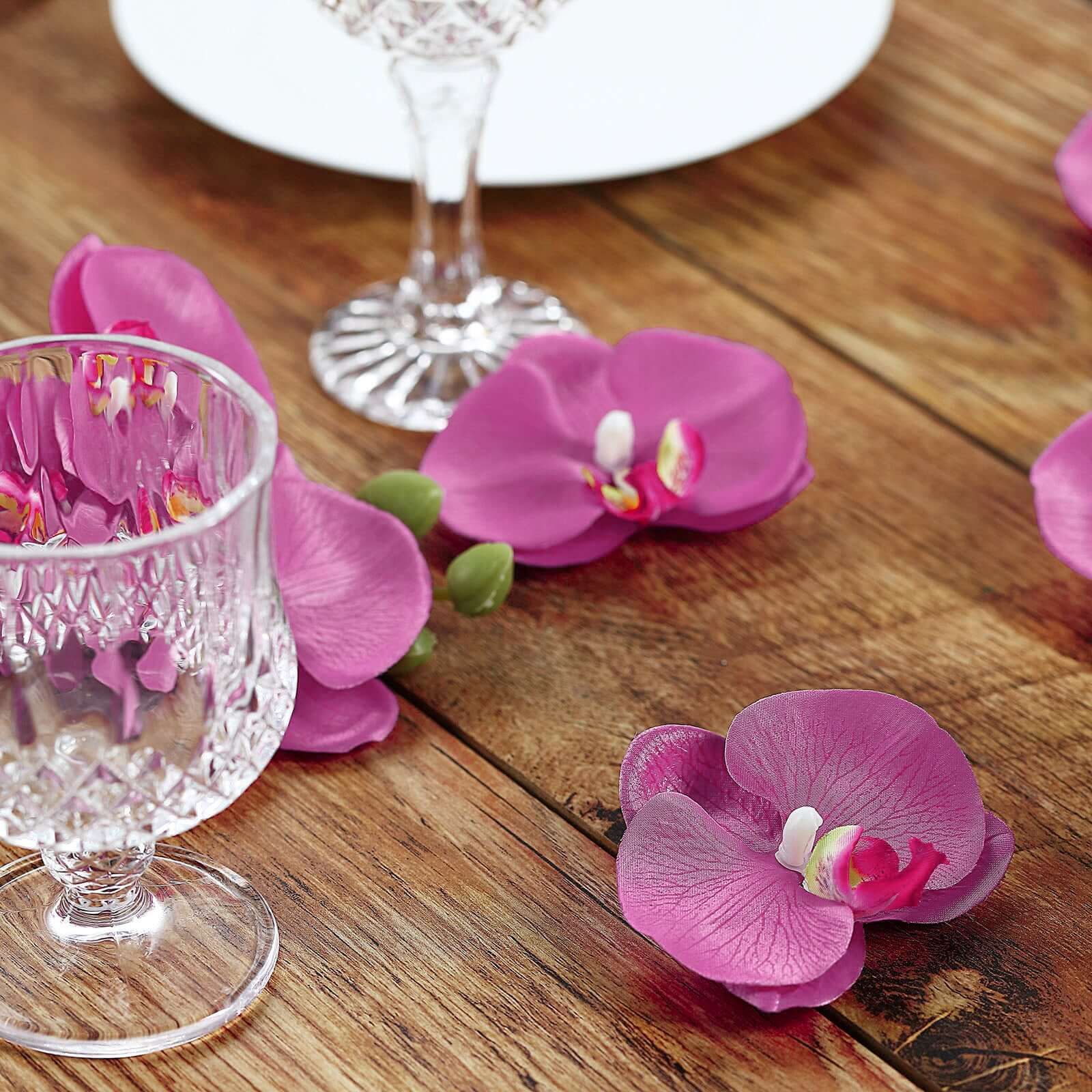 20 Silk Artificial Orchids Flower Heads Fuchsia - Versatile Floral Accents for DIY Floral Arrangements Corsages & Event Decor 4"