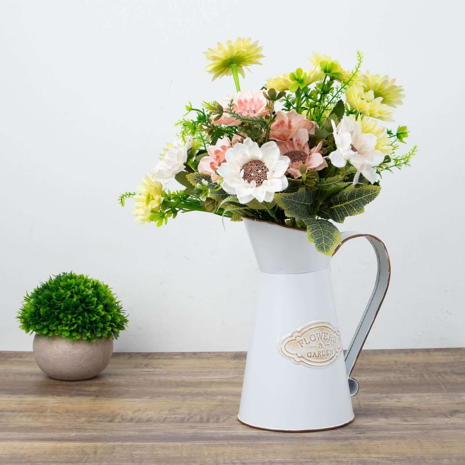 Metal Garden Water Pitcher Rustic Milk Jug Design - Shabby Chic Decorative Flower Vase 9"