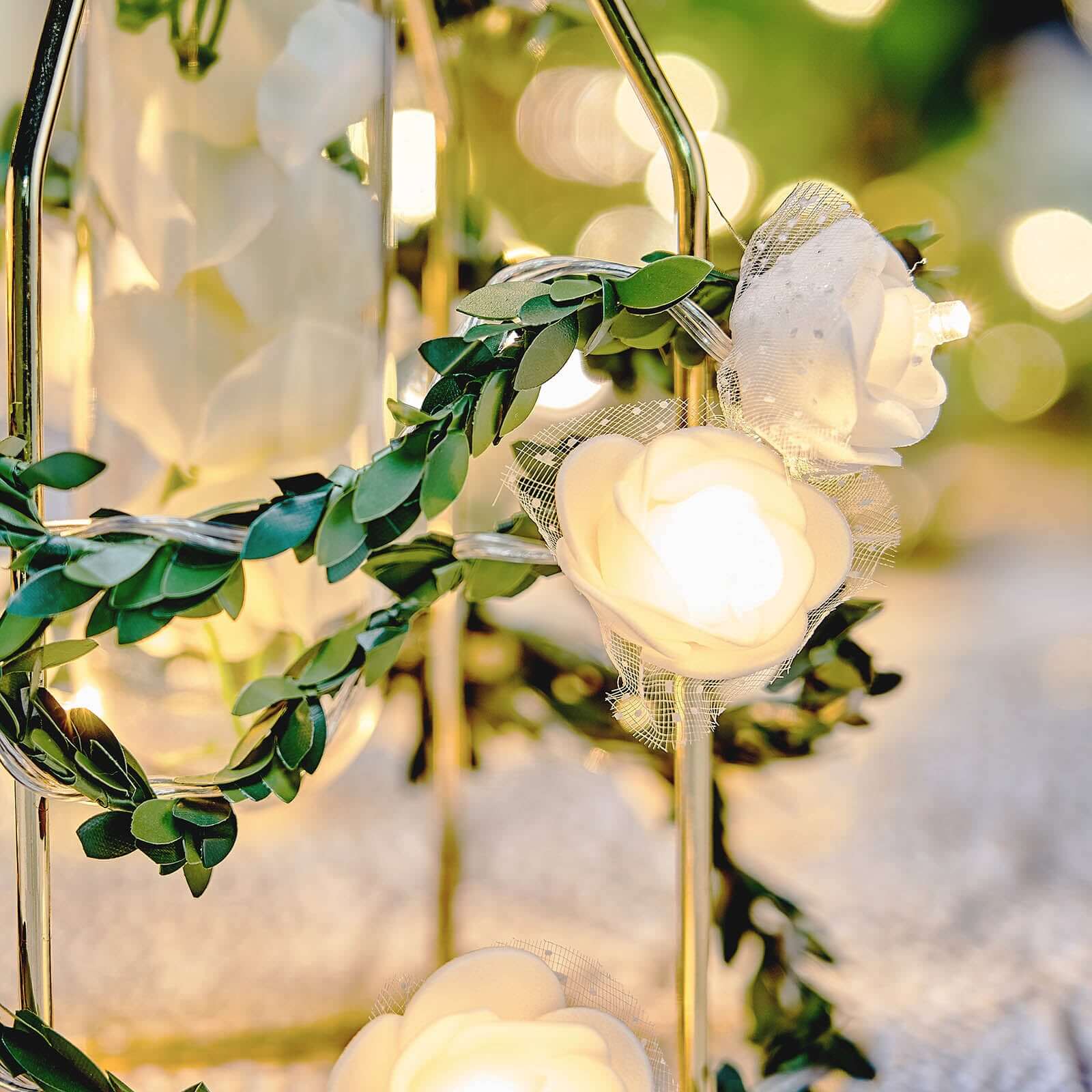 9ft Warm White 20 LED Artificial Rose Lace Flower Garland Vine Lights, Battery Operated String Lights