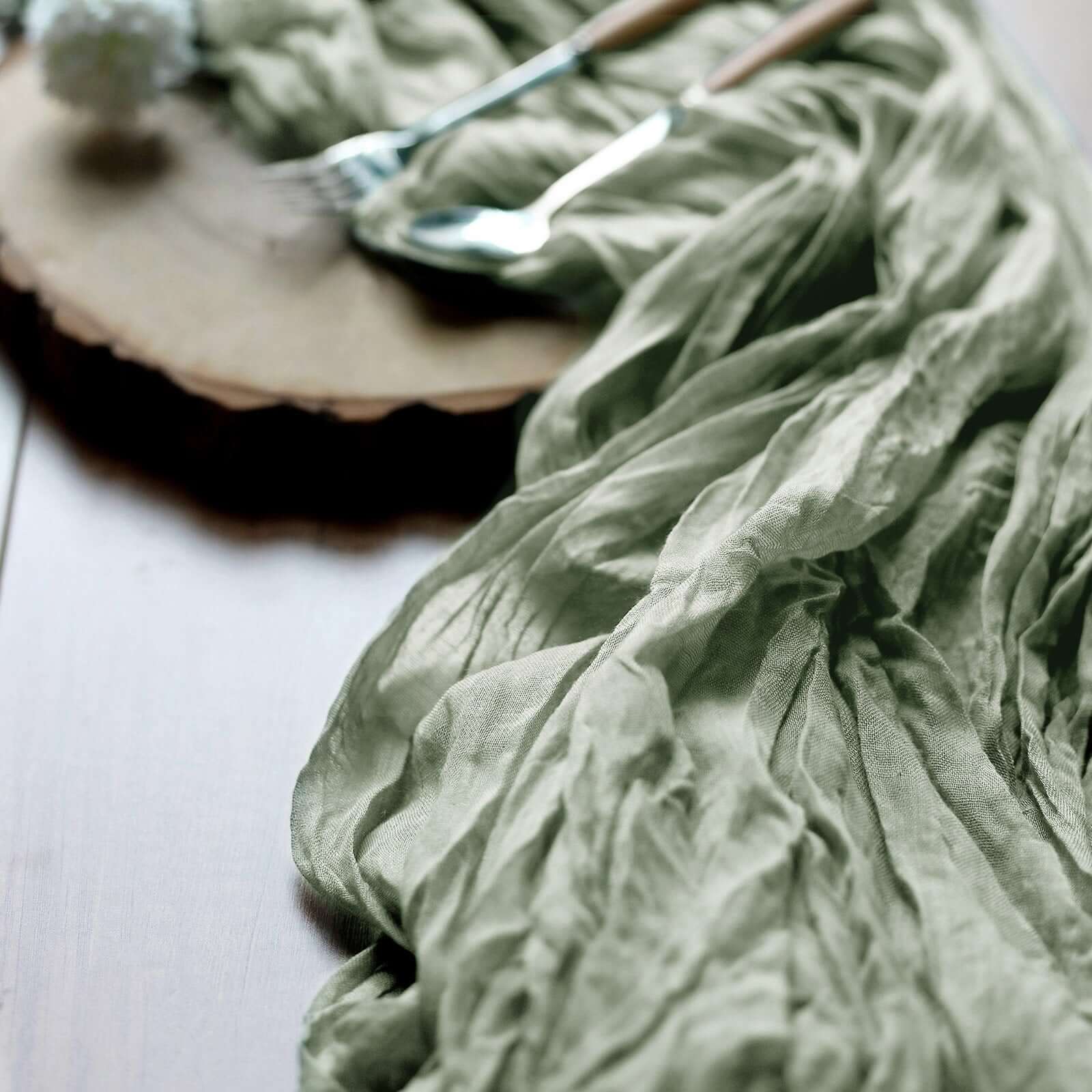 Gauze Cheesecloth 10ft Table Runner Dusty Sage Green - Rustic Boho Style