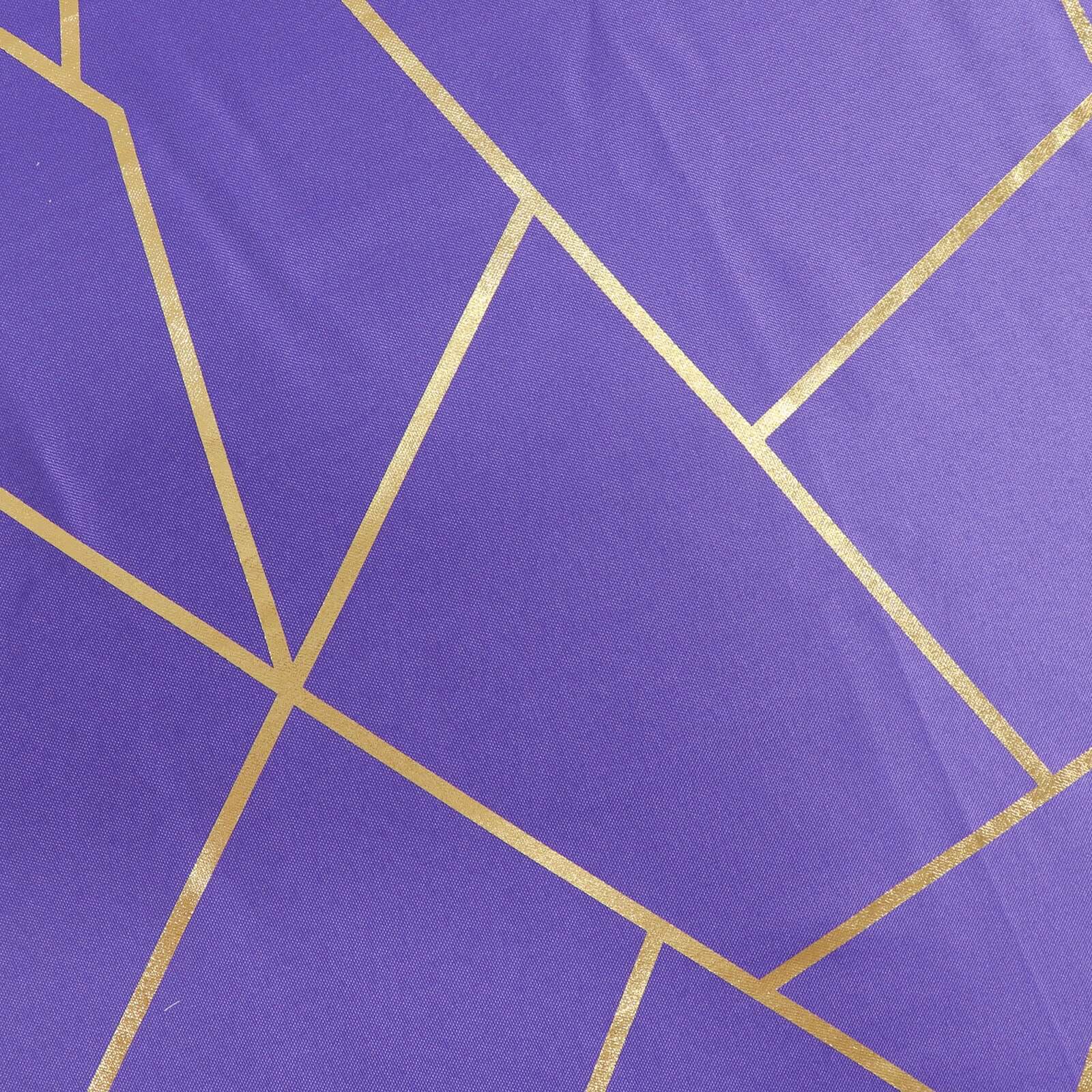 Polyester 120" Round Tablecloth Purple with Gold Foil Geometric Pattern Wrinkle-Resistant Seamless Table Cover